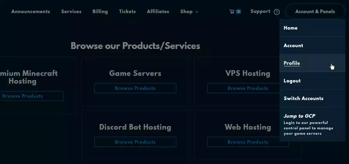 The Profile button under the "Accounts & Panels" button