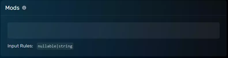 The Mods startup parameter with an empty value