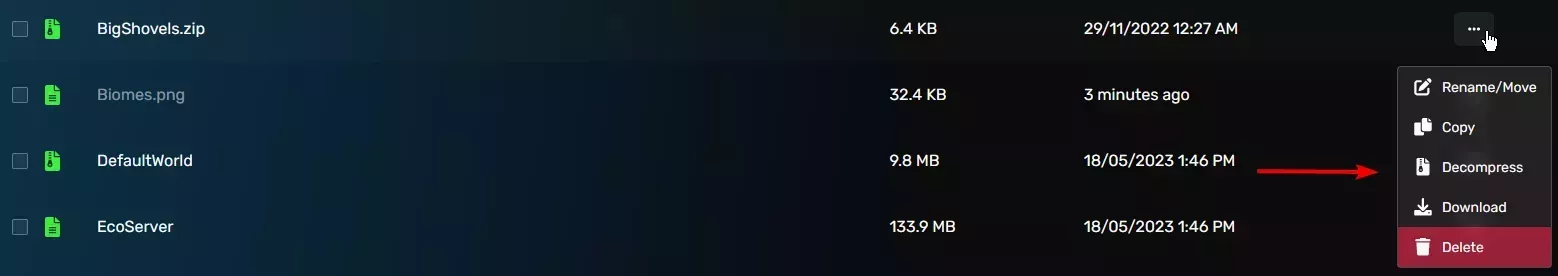 The decompress option on the File Entry for the BigShovels file