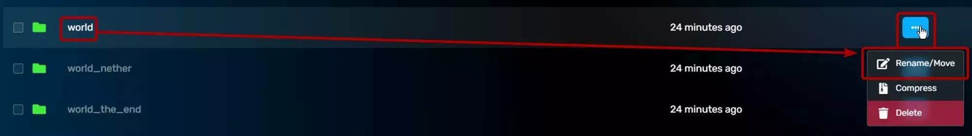 The context menu of an individual file on the GCP File Manager with the Rename/Move option highlighted