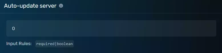 The Auto-update Server modal with the with the default value of 0, located on the Startup Parameters tab