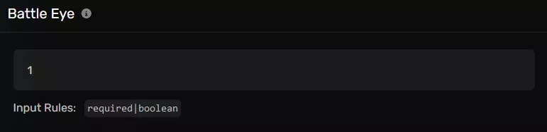 The Battle Eye modal with the with the default value of 1, located on the Startup Parameters tab