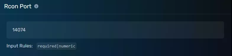 The RCON Port modal with the with the deployed port, located on the Startup Parameters tab