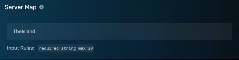 The Server Map modal with the default "TheIsland" map provided in the field, located on the Startup Parameters tab