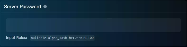 The Server Password modal with an empty field, located on the Startup Parameters tab