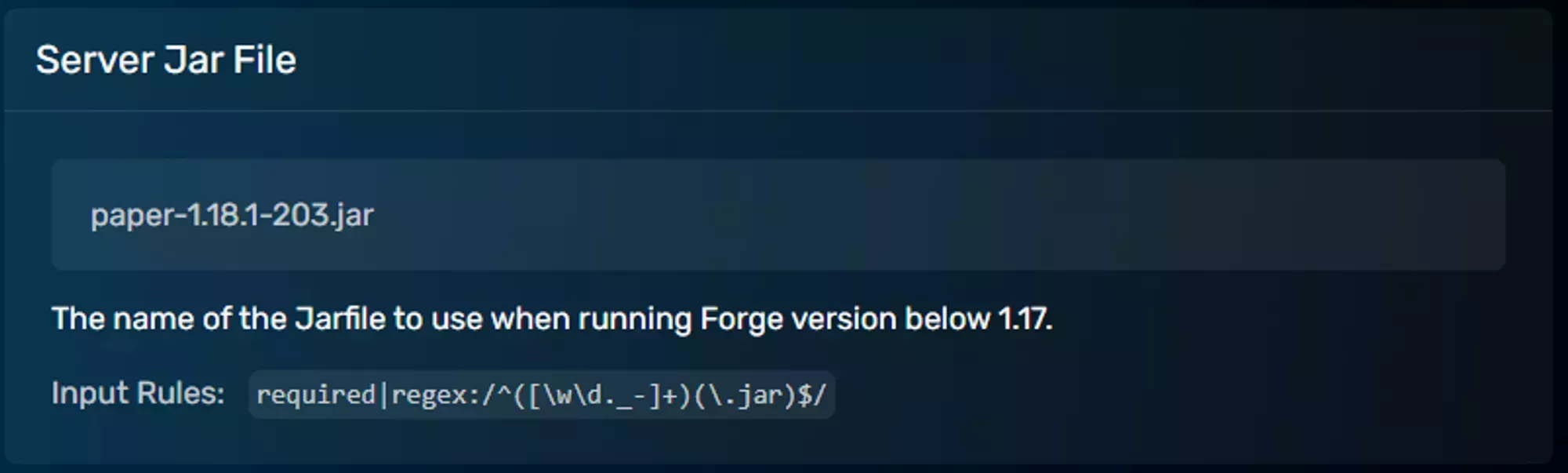 The Server Jar File modal on the GCP Startup Parameters page