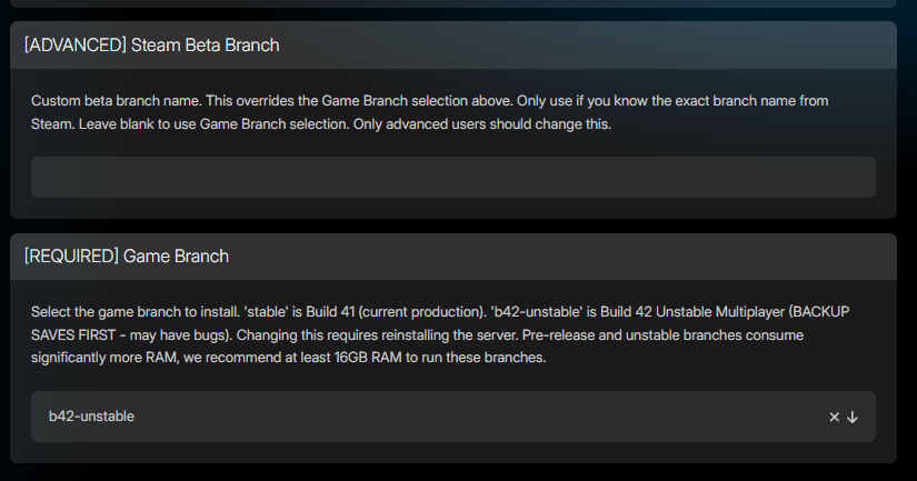 The Steam Beta Branch and Game Branch startup parameters