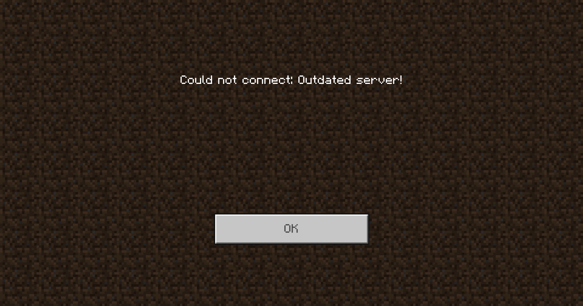 The Minecraft Bedrock Edition Client displaying an error "could not connect: Outdated server!"