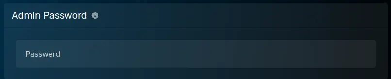 The "Admin Password" panel with a generic password, located on the Startup Parameters tab.