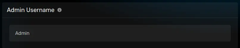 The "Admin Username" panel with a generic username, located on the Startup Parameters tab.