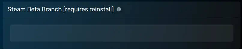 The "Steam Beta Branch" panel with an empty default value, located on the Startup Parameters tab.