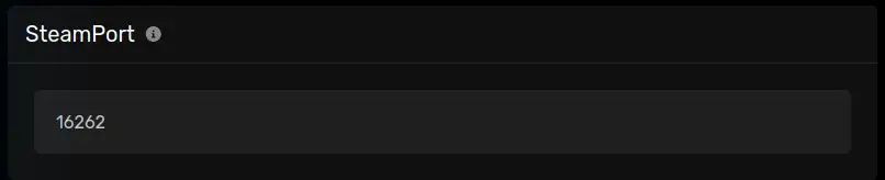 The "SteamPort" panel with the default value of 16262, located on the Startup Parameters tab.