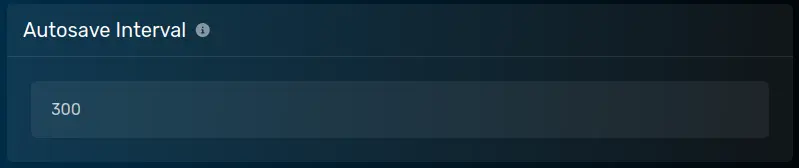 The "Autosave Interval" panel with a default of 300, located on the Startup Parameters tab.