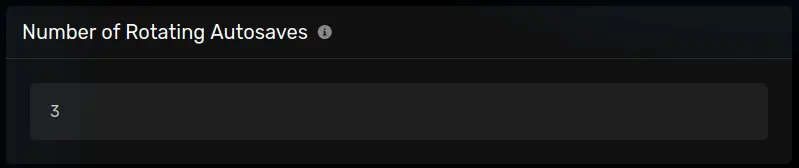 The "Number of Rotating Autosaves" panel with a default of 3, located on the Startup Parameters tab.