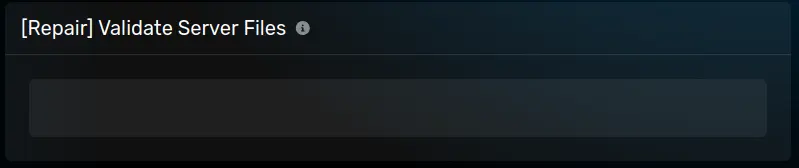 The "[Repair] Validate Server Files" panel with an empty default value, located on the Startup Parameters tab.