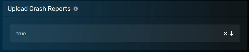 The "Upload Crash Reports" panel with a default of true, located on the Startup Parameters tab.