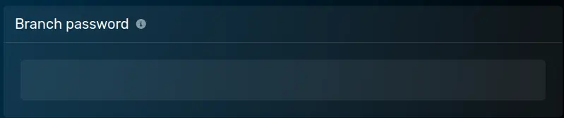 The "Branch Password" panel with an empty field, located on the Startup Parameters tab.