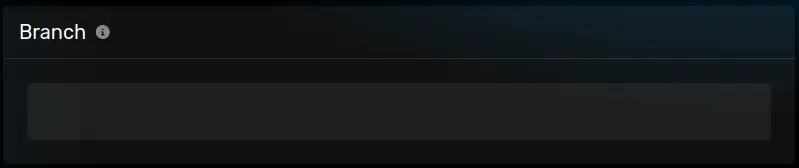 The "Branch" panel with an empty field, located on the Startup Parameters tab.