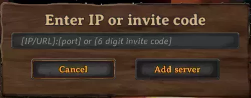 The Enter IP or invite code pop-up with the new Add server button in the bottom right