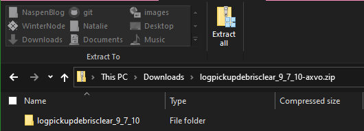 The contents of the logpickupdebrisclear zip file