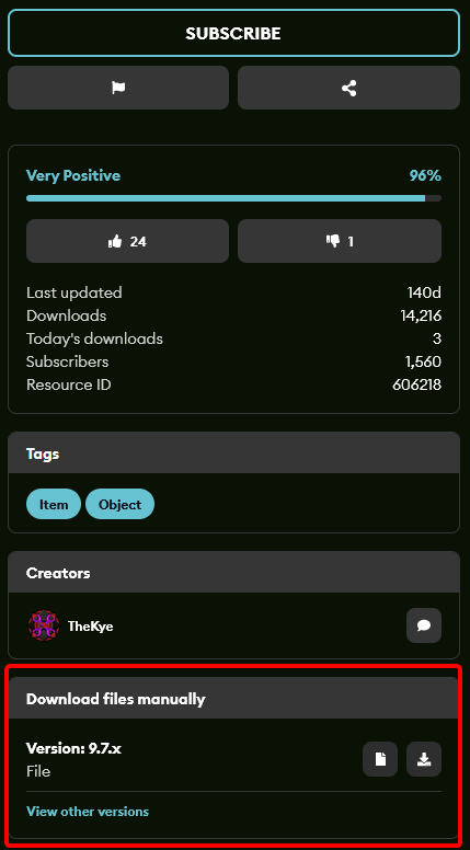 The mod.io mod entry sidebar for the Big Shovel mod
